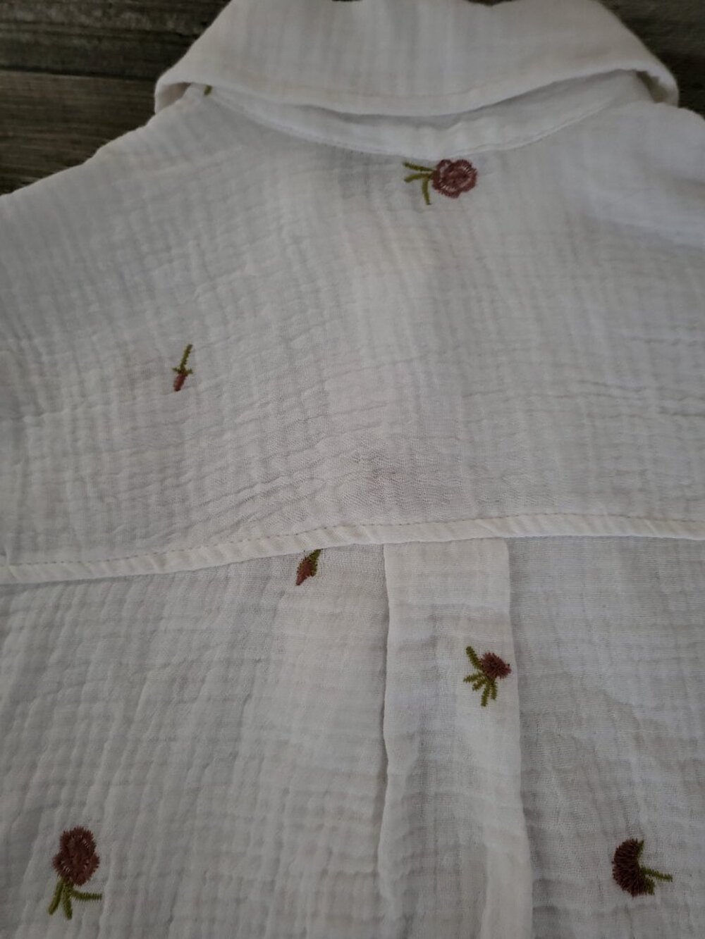 Embroidered White Double Gauze Cotton Button Down Shirt - Picture 10 of 11